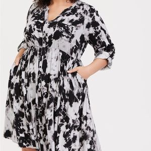 Torrid mini challis button front shirt dress black and white the dye style 5X